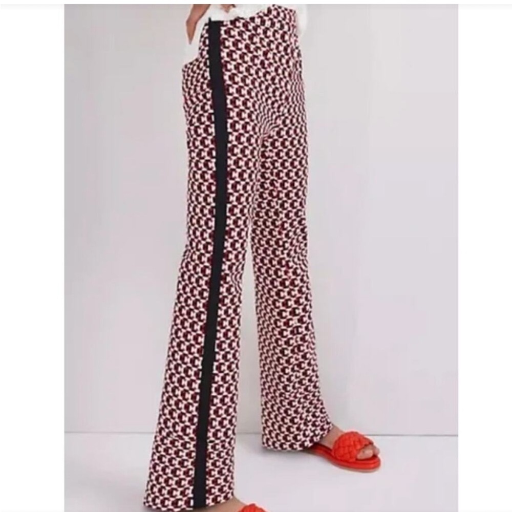 Anthropologie Maeve The Margot Kick Flare Pants Red Geometric Pull On Sz XS - Picture 4 of 15